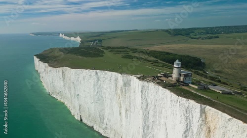 Aerial view over the famous white cliffs of The Seven Sisters Dover, south England.