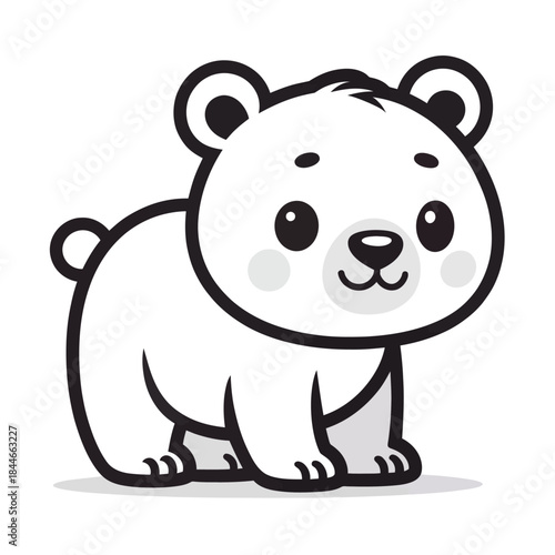 Cute Cartoon Polar Bear Cub on White Background animal