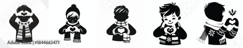 vector silhouette of a little boy forming hands as a symbol of Christmas love