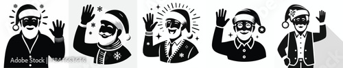 vector silhouette of grandfather waving his hand saying hello christmas