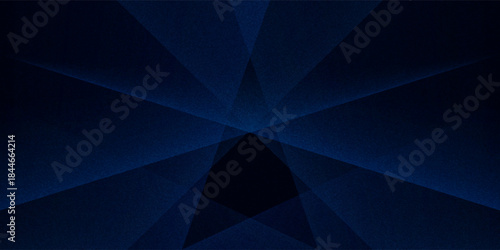 Black dark navy blue silver abstract pattern background. Geometric shape. Line triangle angle fold polygon diamond 3D. Color gradient ombre. Rough grain noise