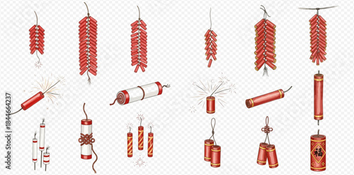 Set of traditional Chinese firecrackers for celebration, festival, and holiday decorations.