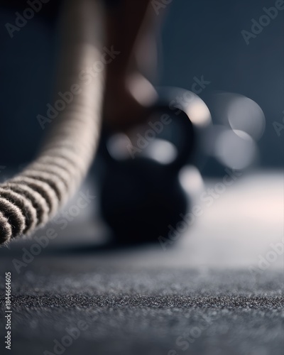 A dynamic shot of a person doing CrossFit or high-intensity interval training (HIIT), using ropes or kettlebells.