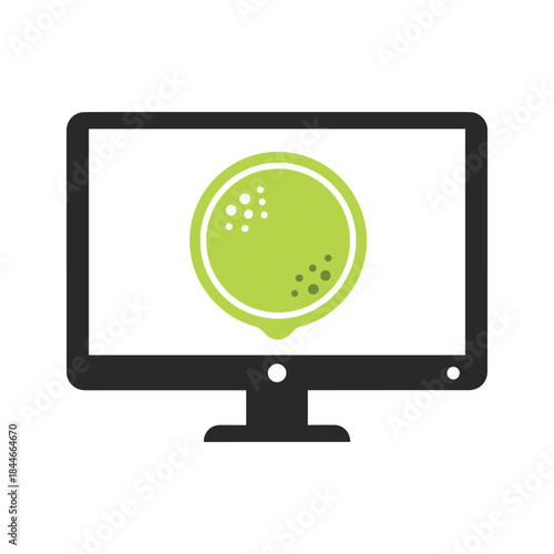 Computer monitor displaying green circle icon