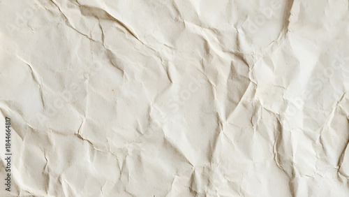 Blank ivory crumpled paper. Aged effect. Biodegradable material. Abstract art background. Copy space.