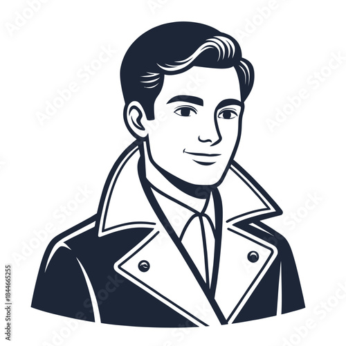 Retro Man in Trench Coat Portrait male vintage