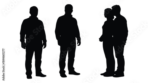 Three figures standing in a row showcasing a dark and stark silhouette
