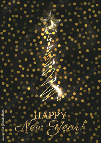 Golden Christmas Tree  Abstract Vector Background 