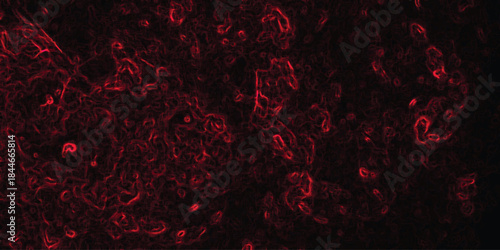 Detailed abstract background with glowing crimson organic cellular structures and textures on a dark black backdrop, scientific and biological theme