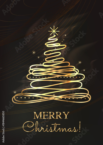 Abstract Golden Christmas Tree Vector Background