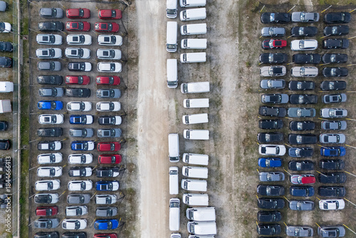 Aerial view of a storage facility for new cars