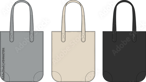 Minimal tote bag vector set, modern reusable shopping bags in different colors, eco friendly fashion accessory illustration, flat canvas handbag design