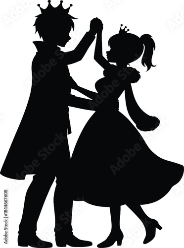 Black vector silhouette illustration of a dancing bride and groom couple in a romantic wedding fashion