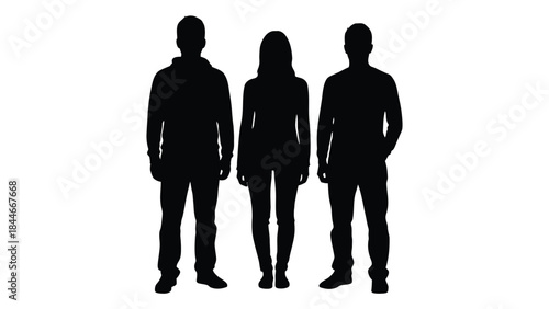 Three people standing together a striking visual with dark forms a powerful silhouette