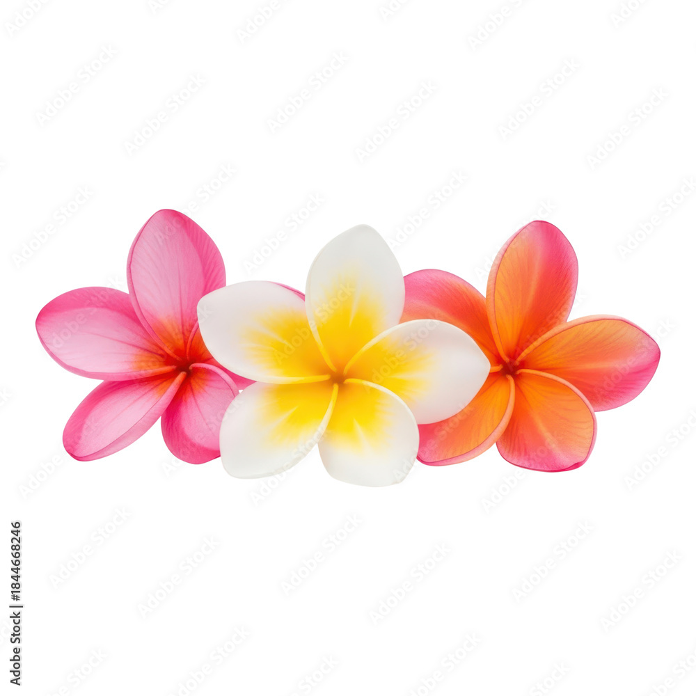 Naklejka premium Three colorful plumeria flowers isolated on transparent background