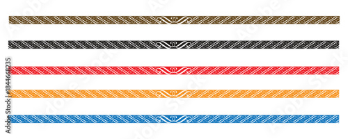 Colorful Nautical Rope and Cord Vector Set. Collection of braided, twisted ropes in various colors (red, yellow, pink, blue, beige, grey). Ideal for nautical themes, borders, or craft/DIY projects.