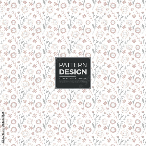 Delicate seamless floral and sun pattern with blush pink and soft grey elements