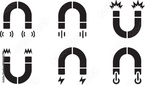magnet icons set, vector, sign, symbol, logo, illustration, editable stroke on white background
