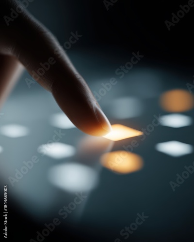 Close-up of a hand selecting a glowing icon on a universal digital interface, representing simplicity and unified platforms.