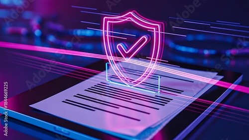 Cyber security data protection concept with shield and document
