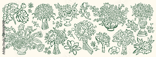 Botanical hand drawn illustration set. Art for greeting cards, wedding invitations, poster design, postcards, branding, logo design, background.