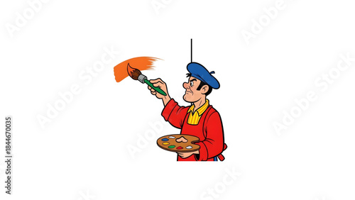 A charming cartoon chef in traditional uniform stirs a steaming pot, embodying the joyful spirit of culinary creation and the delicious results of dedicated food prep