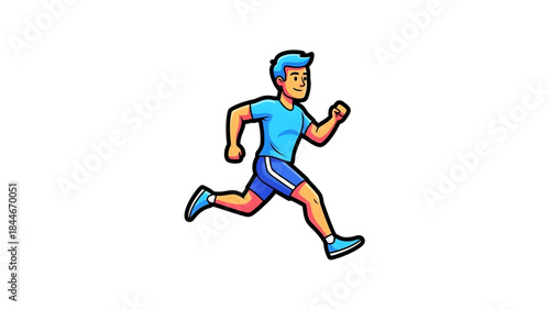 Dynamic cartoon illustration of an energetic man running with determination, showcasing a healthy lifestyle and active pursuit of fitness goals in a simple vector art style