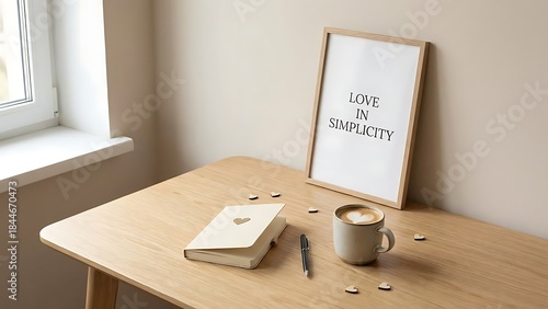 Wallpaper Mural Minimalist home office setup with inspirational quote and a cup of coffee with latte art Torontodigital.ca