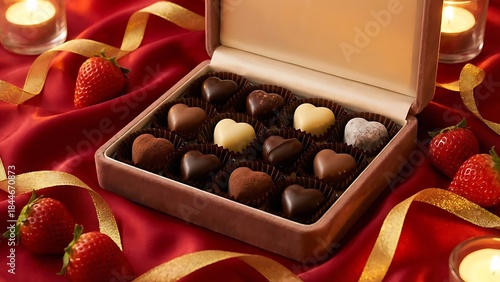 Wallpaper Mural Heart-shaped chocolates box with strawberries and candles romantic setup Torontodigital.ca