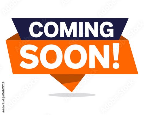 A vibrant coming soon sign in orange and blue for product launches and future events
