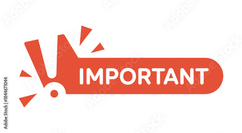 A red graphic illustration featuring the word important and an exclamation mark icon