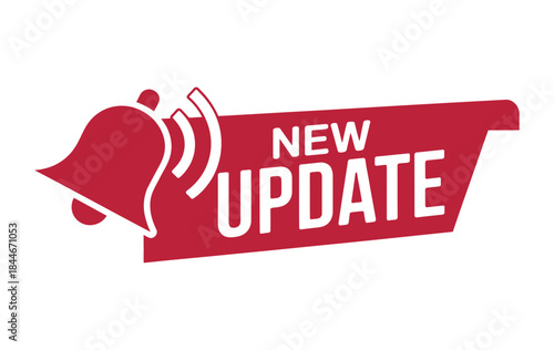 A new update notification icon featuring a red bell and white text on a banner