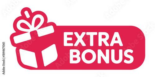Red extra bonus gift box icon for special retail promotions and offers
