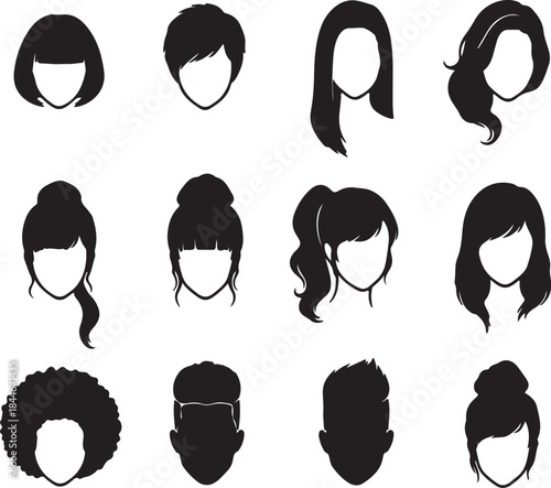 Silhouettes of Various Hairstyles on White Background also transparent background short hair long hair