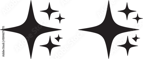Two Large Black Stars with Smaller Stars Around Them on White Background also transparent background