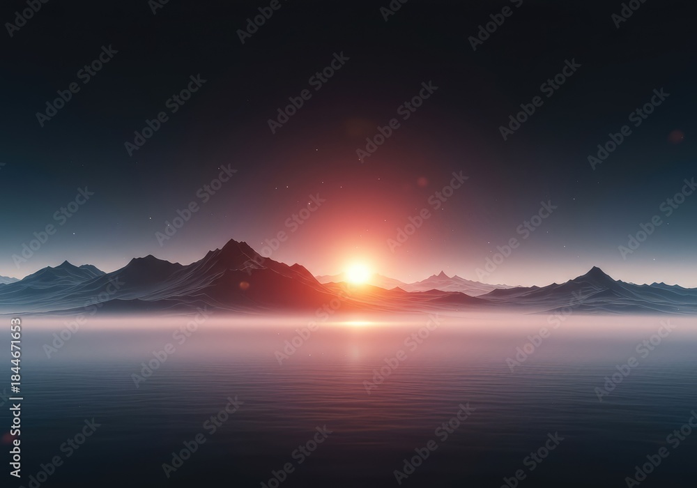 Naklejka premium Abstract digital rendering of a misty, glowing landscape, blending smooth gradients and gentle light leaks into a serene fantasy scene ,wallpaper ,space ,visualization