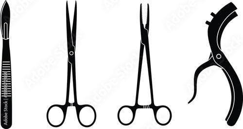 Surgical Instrument Icons Scalpel, Surgical Scissors, Forceps, Retractor