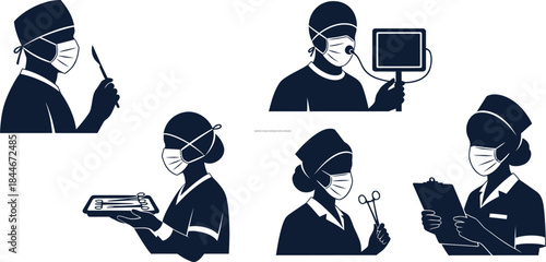 Surgical Team Icons Surgeon, Anesthesiologist, Scrub Nurse, Circulating Nurse