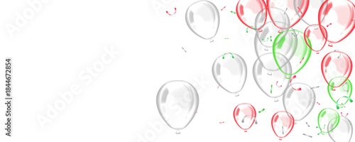 Silver, red, green transparent and confetti illustration vector celebration banner