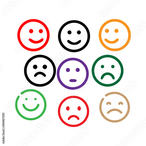 Set of colorful smiley face icons representing different emotions