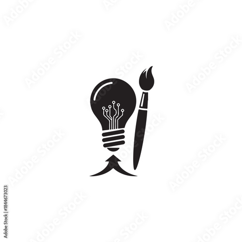 Creative Idea Light Bulb with Brush – Innovation Art Design Vector Icon