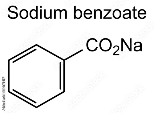 Sodium benzoate, chemical structure of sodium benzoate, drug substance