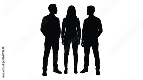 Three people standing together a striking visual representation in black and white silhouette