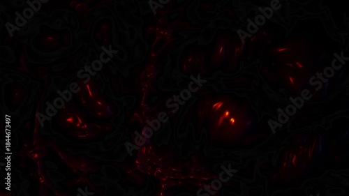 Dark abstract animation of glowing lava embers and molten energy particles moving in a black background, creating a dramatic fiery atmosphere.