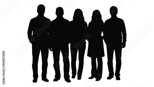 a group of five people standing together shown in a dark striking silhouette