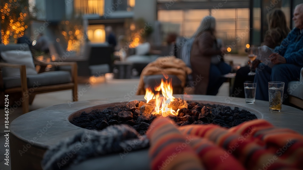 Fototapeta premium Serene Evening Fire Pit Gathering