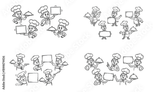 Cartoon people holding empty dishes and protest posters
