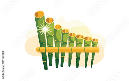 Vibrant illustration of a traditional pan flute instrument