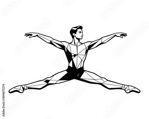 Ballet dancer in a geometric style, full body illustration..