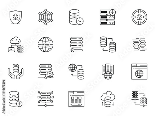 web hosting icon collection set. Containing server, hosting, domain, bandwidth icon. illustration outline color vector.